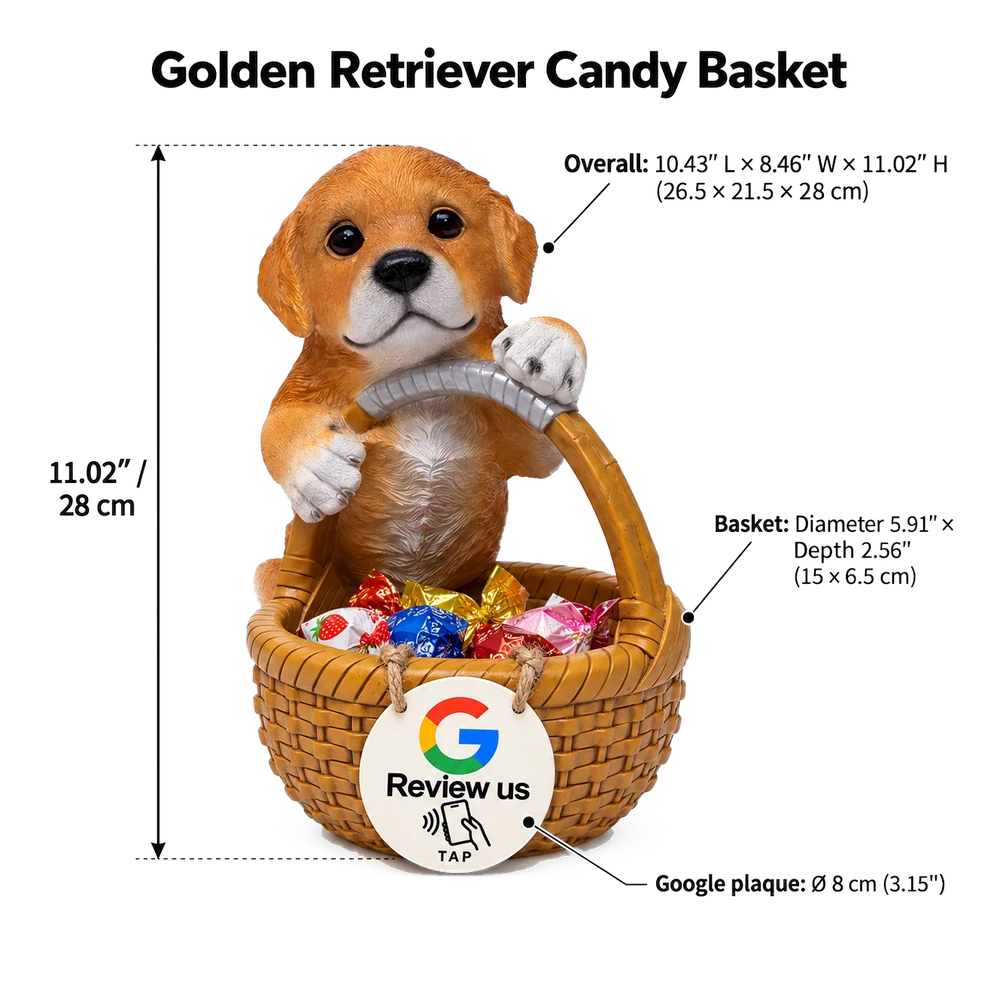 Golden retriever candy basket size